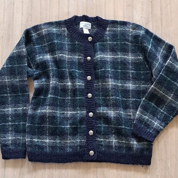 Christopher & Banks Wool Blend Plaid Vintage Button Down Knit Oversized Cardigan - Picture 1 of 7